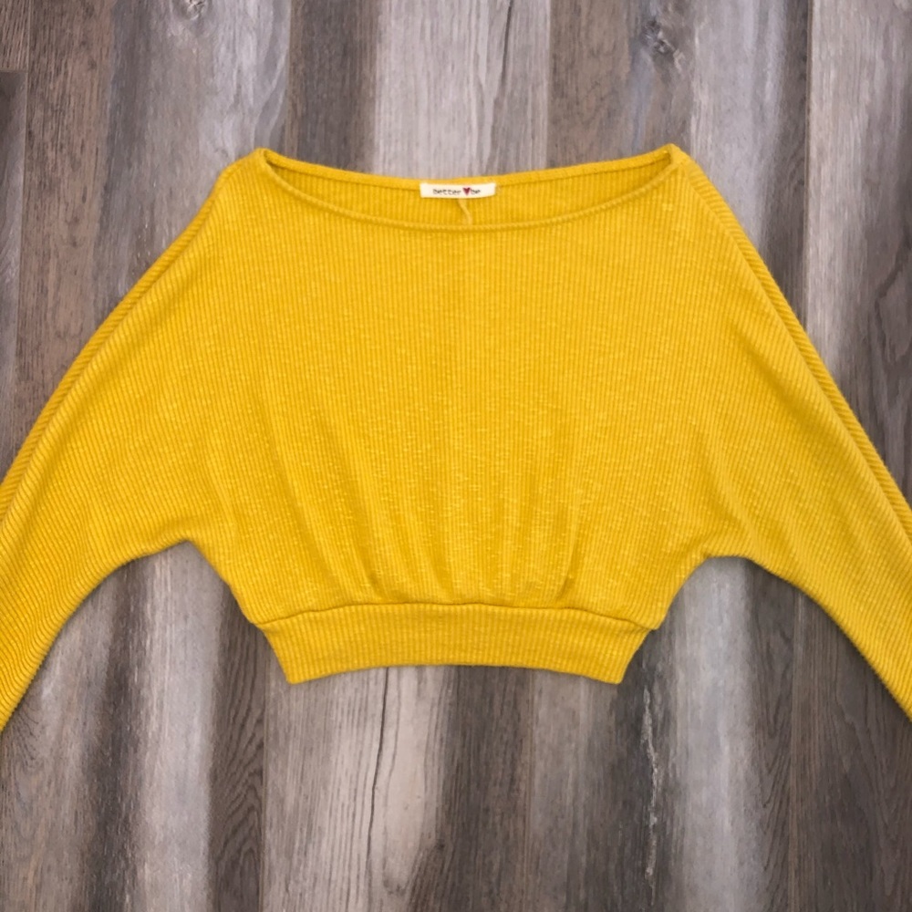 Yellow Cropped Knit Sweater